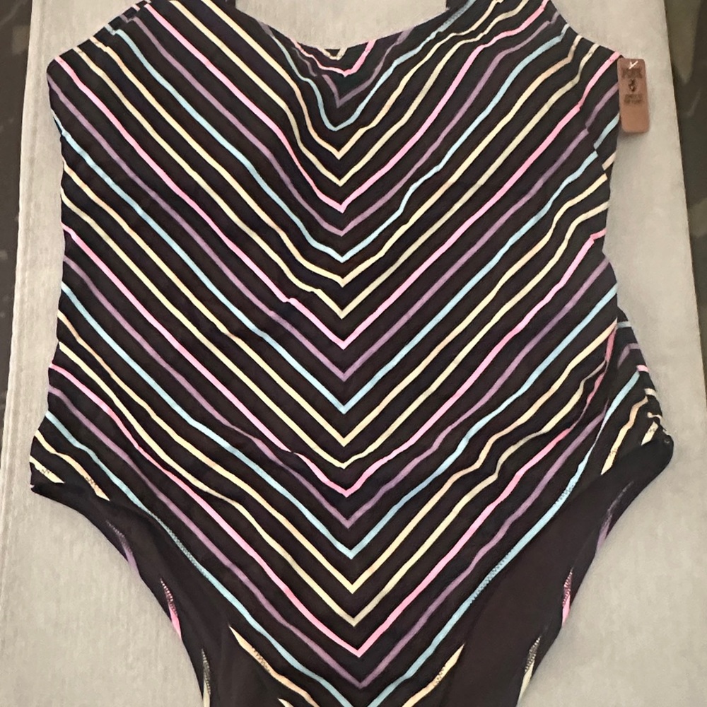 NEW PINK Victoria's Secret Black Multicolor Striped Bodysuit Sz XL